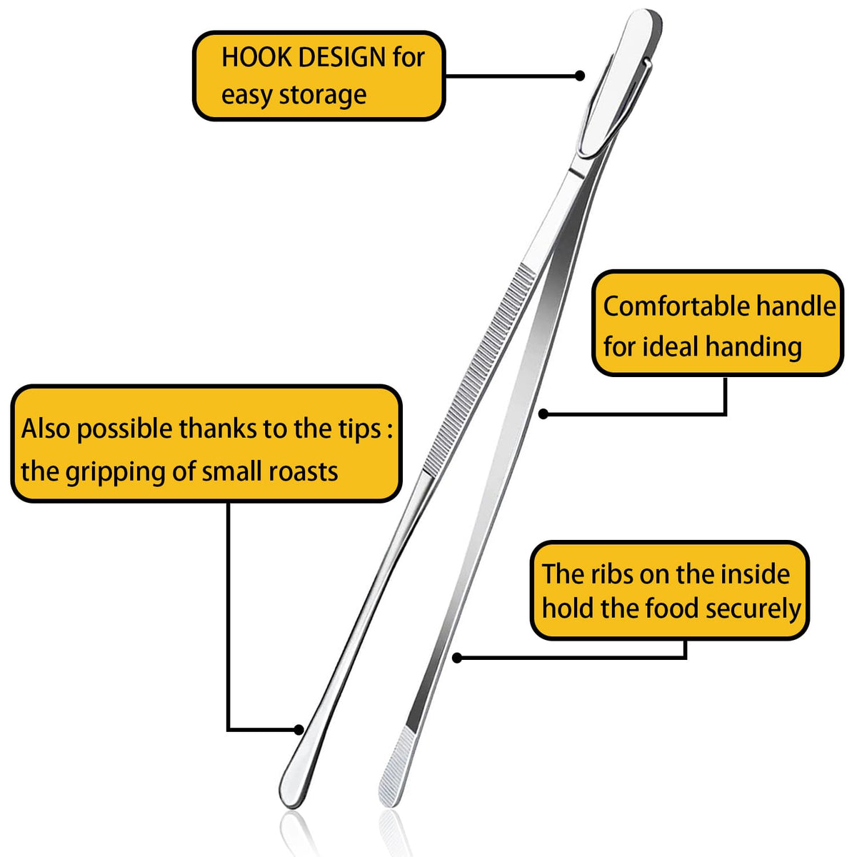 JETKONG 2 Pieces Long Food Tweezers Kitchen Tweezer Tong Chopsticks Tongs Stainless Steel Kitchen Cooking Forceps
