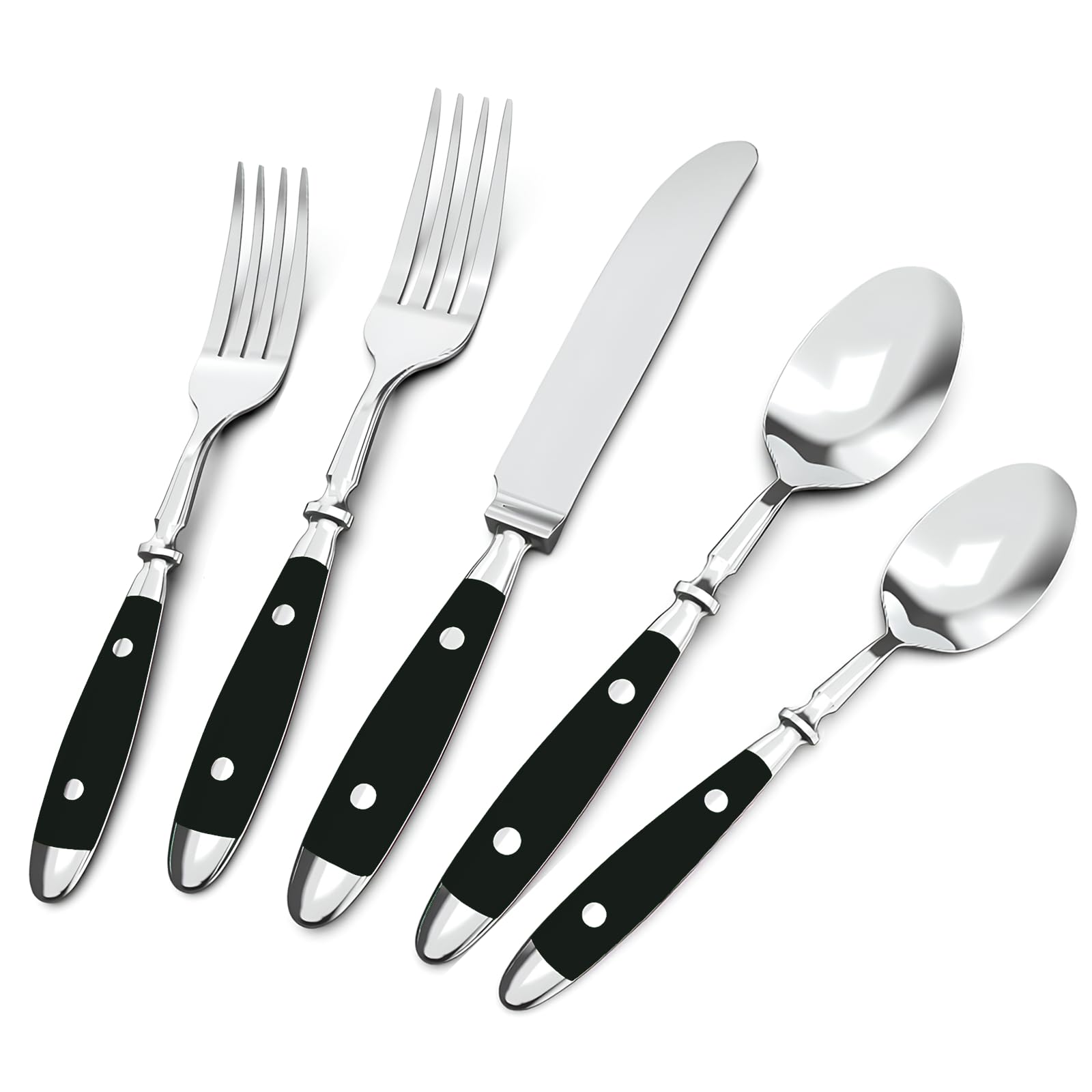 QUEARI Retro 20-Piece Silverware Set, Stainless Steel Cutlery Set, Vintage Flatware Set with Black Bakelite Handle, Dishwasher Safe| Service for 4