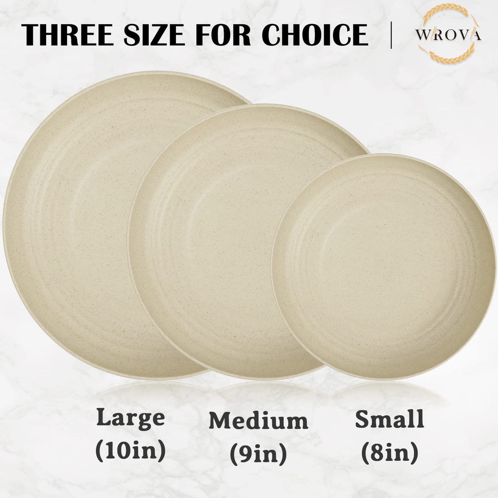 Wrova Wheat Straw Plates - 9 Inch Unbreakable Dinner Plates Set of 8 - Dishwasher & Microwave Safe Plastic Plates Reusable - Lightweight Plates for kitchen,R.V. (Beige)