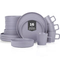Stone Lain Cleo Stoneware 16-Piece Modern Dinnerware Set, Plates and Bowls, Light Gray, Service for 4, Microwave & Dishwasher Safe