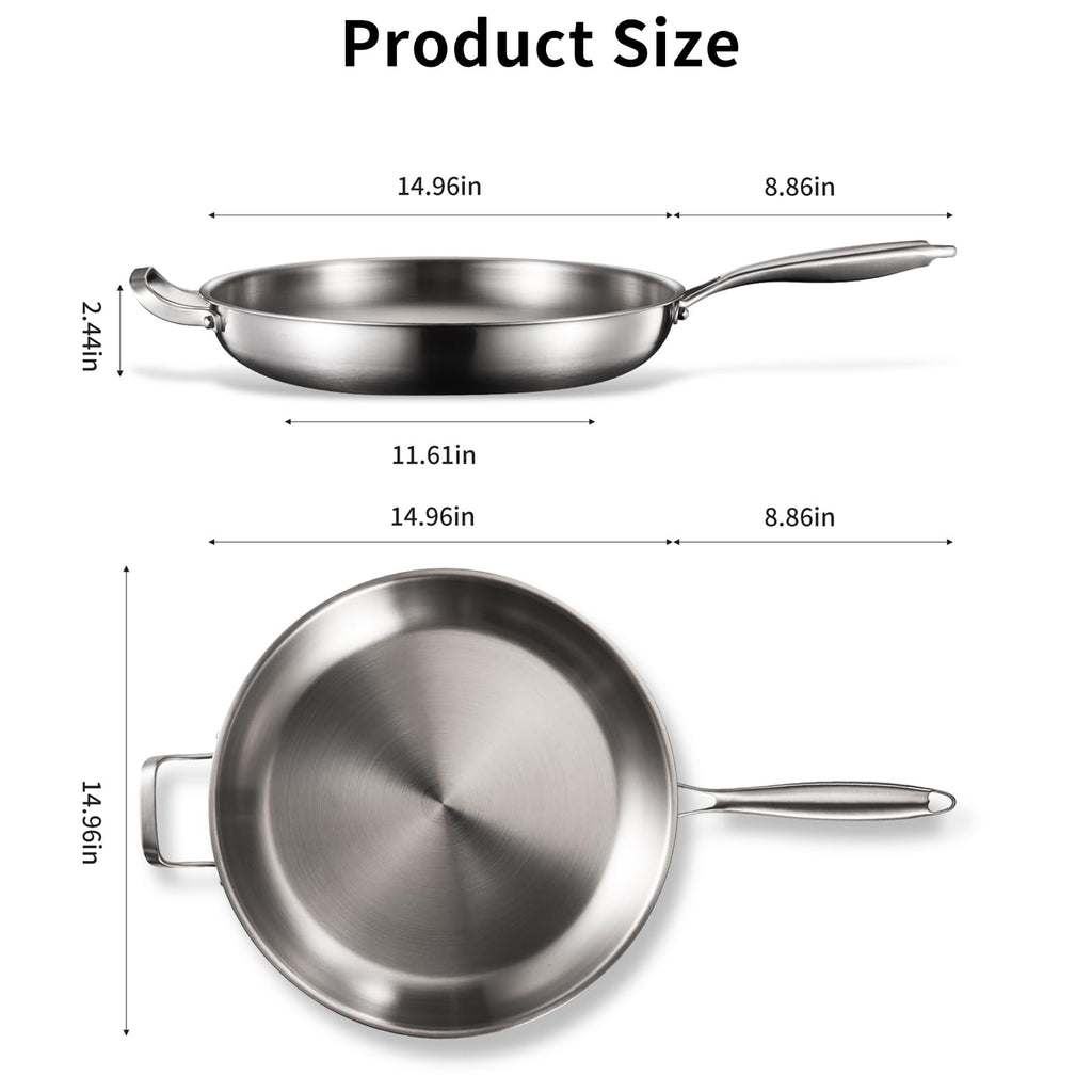 DELARLO Tri-Ply Stainless Steel Pan,18/10, 14.2"