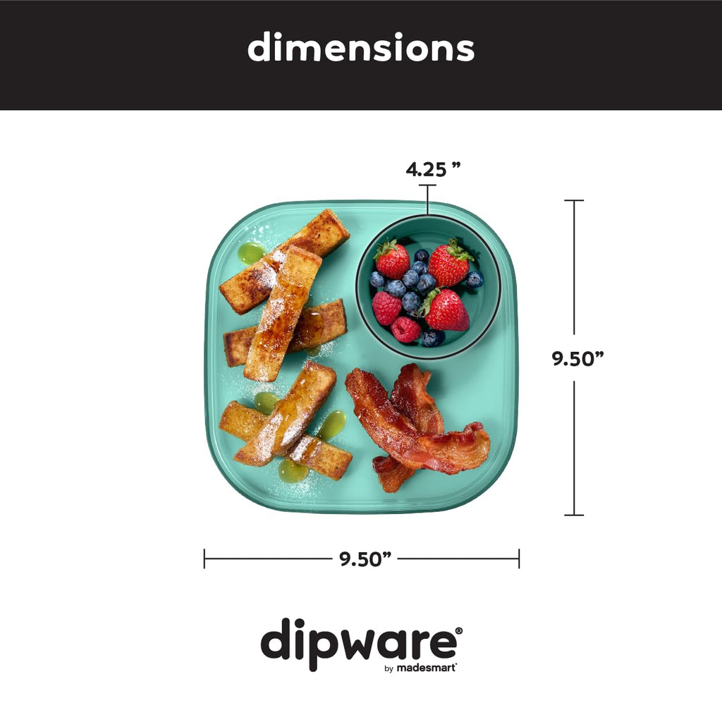 Madesmart Dipware Reusable Dining Plate/Serving Tray for Appetizers and Snacks, Food-Safe Appetizer Serving Platter with Removable Dip Bowl, Teal