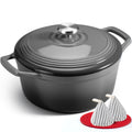 Overmont Enameled Cast Iron Dutch Oven - 5.5QT Pot with Wide Handles Lid Cookbook & Cotton Potholders - Heavy-Duty Pre-Seasoned Cookware Oven Safe to 500°F for Braising, Stews, Roasting, Sourdough Baking Grey