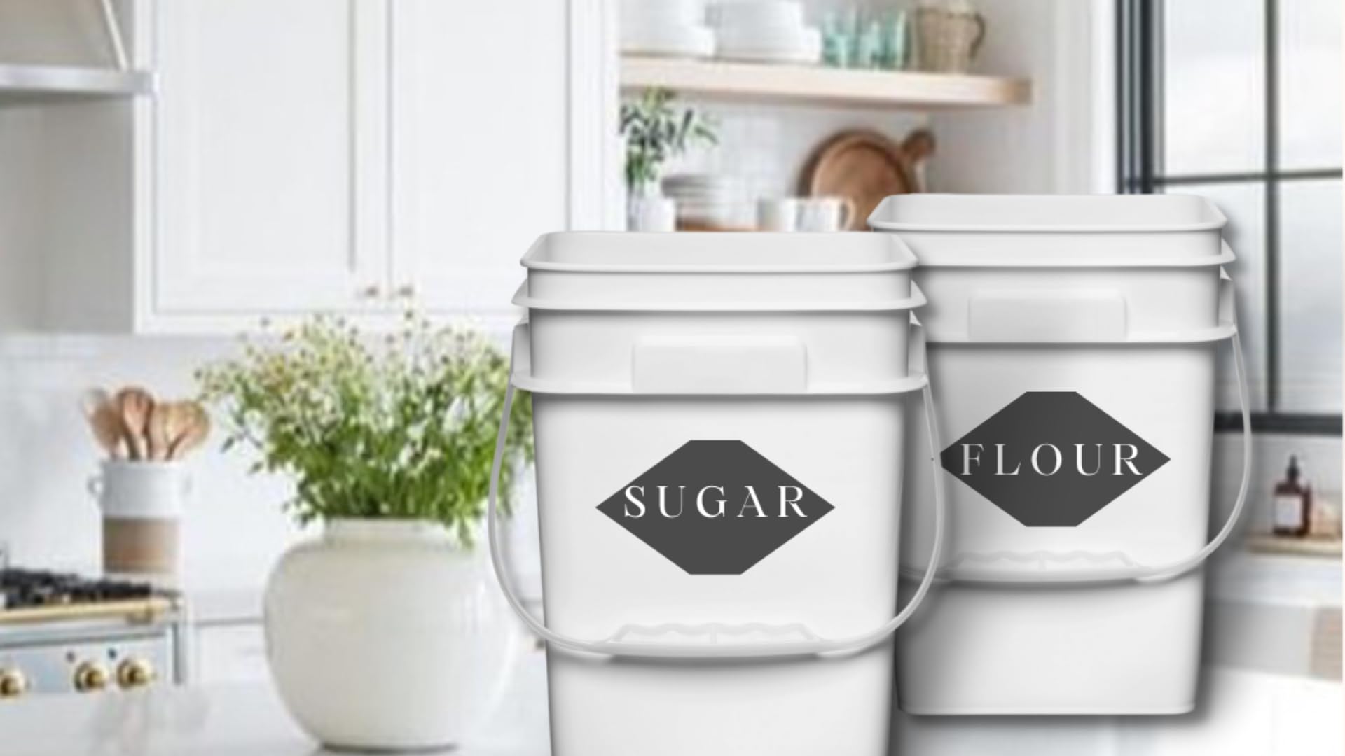 House Naturals 4 Gallon Square Food Grade Bucket Pail with Plastic Handles and Lid (Pack of 3) Made in USA containers (White)