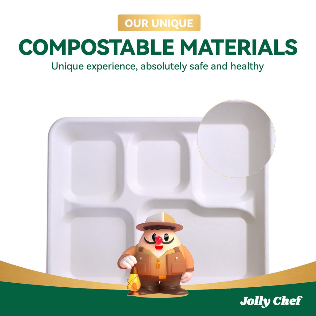 JOLLY CHEF Heavy Duty Compostable 3 Compartment Paper Plate 9 Inch 150 Pack