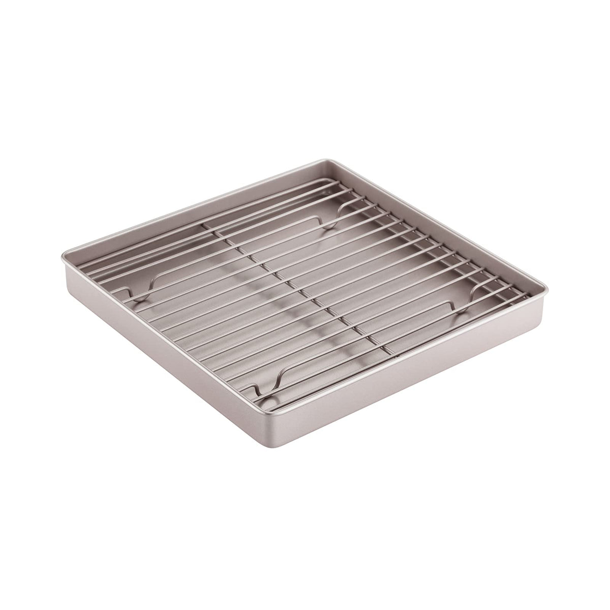 CHEFMADE Roasting Pan with Rack, 11-Inch Non-Stick Square Shallow Dish Sheet Pan with Wire Rack for Oven Baking, BBQ and Roasting 11.2" x 11.2" x 1.4" (Champagne Gold)