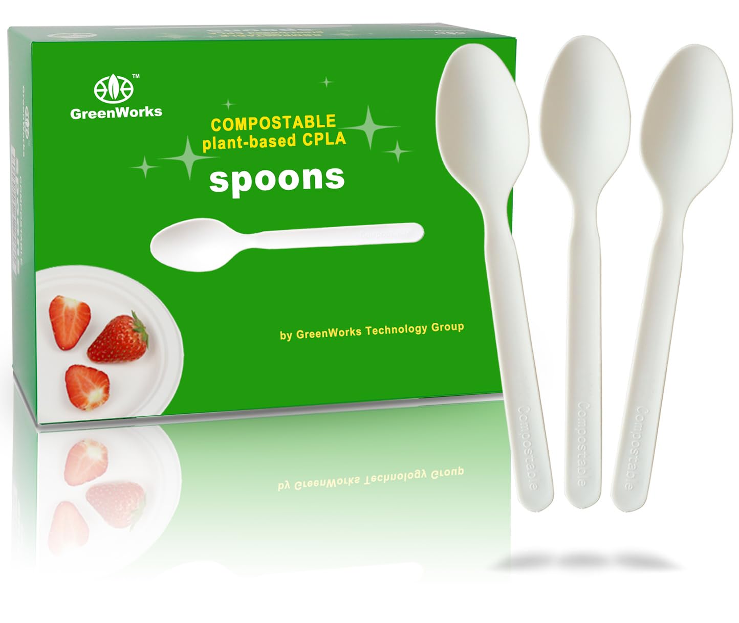 GreenWorks 200 Count Heavy-duty Compostable spoons, BPI Certified Large Disposable Flatware Utensils Spoon