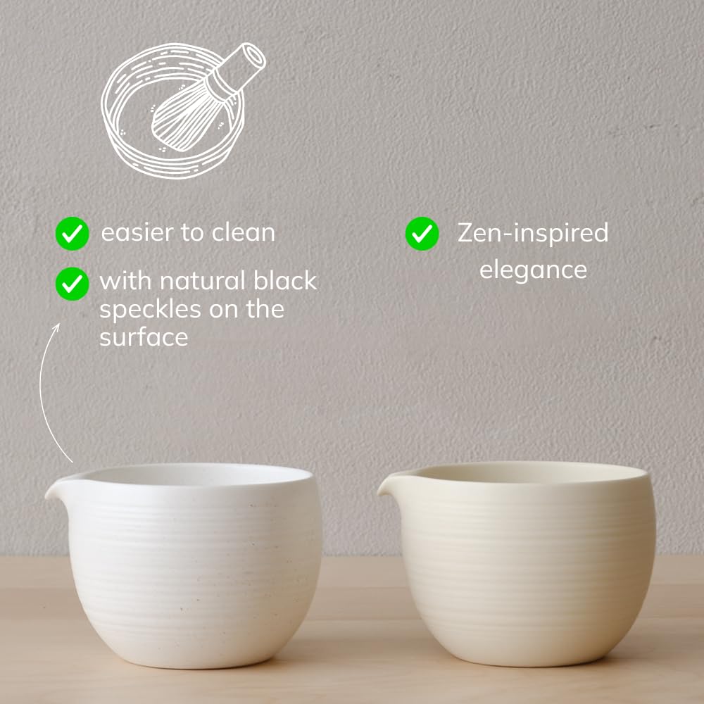 WENSHUO Matcha Whisk Set, Ceramic Matcha Bowl with Spout, White,6-Pc
