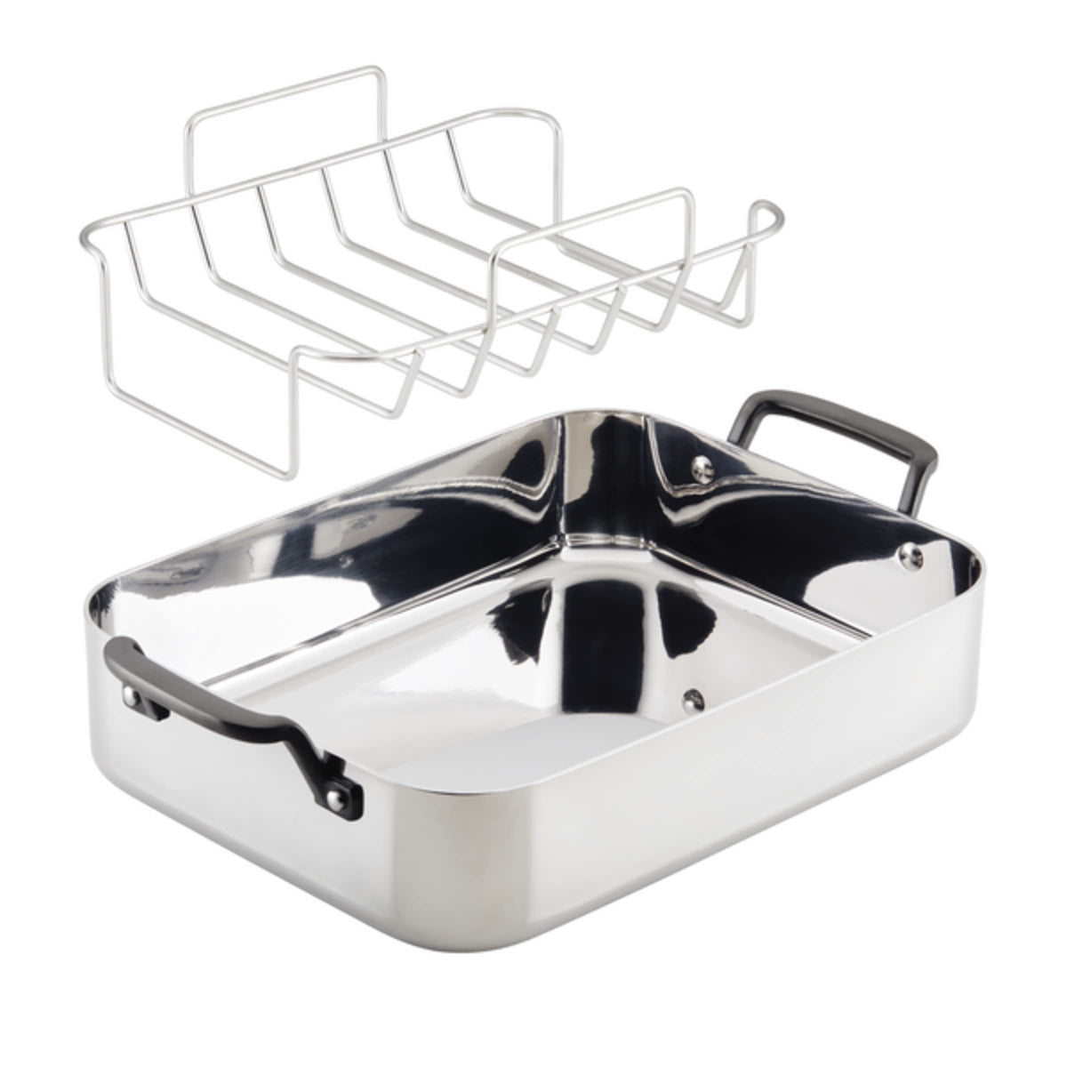 KitchenAid 5-Ply Clad Stainless Steel Roaster with Wire Rack, 15x11.5 inch