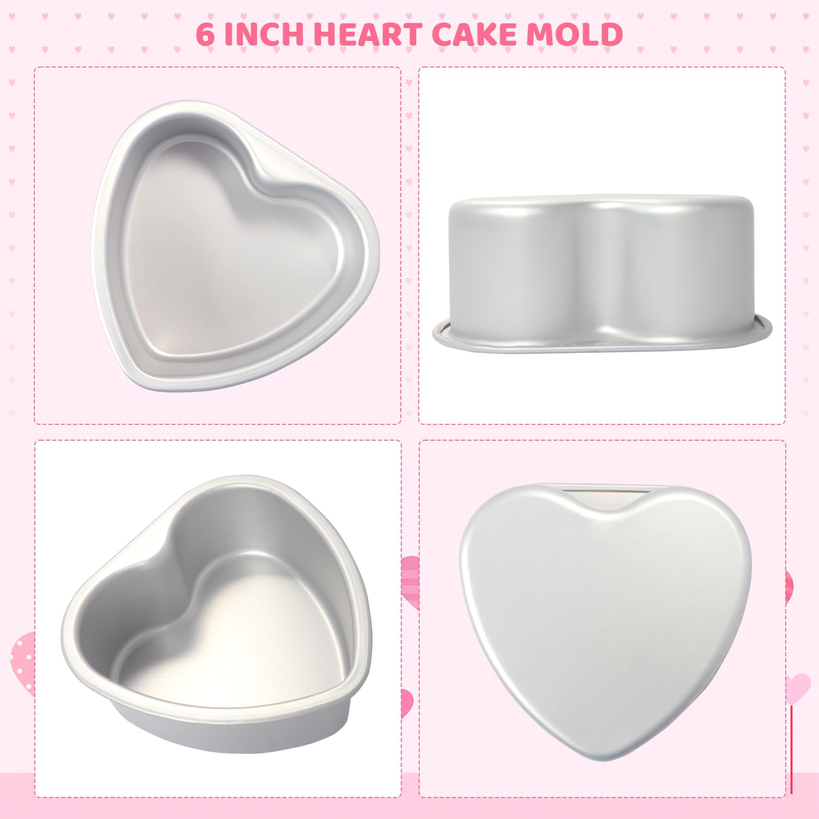 Gvhntk Heart Shaped Cake Pan 6 Inch Aluminum Cake Pans Heart Cake Tin Baking Cake Mold for Valentine's Weddings Birthday Party