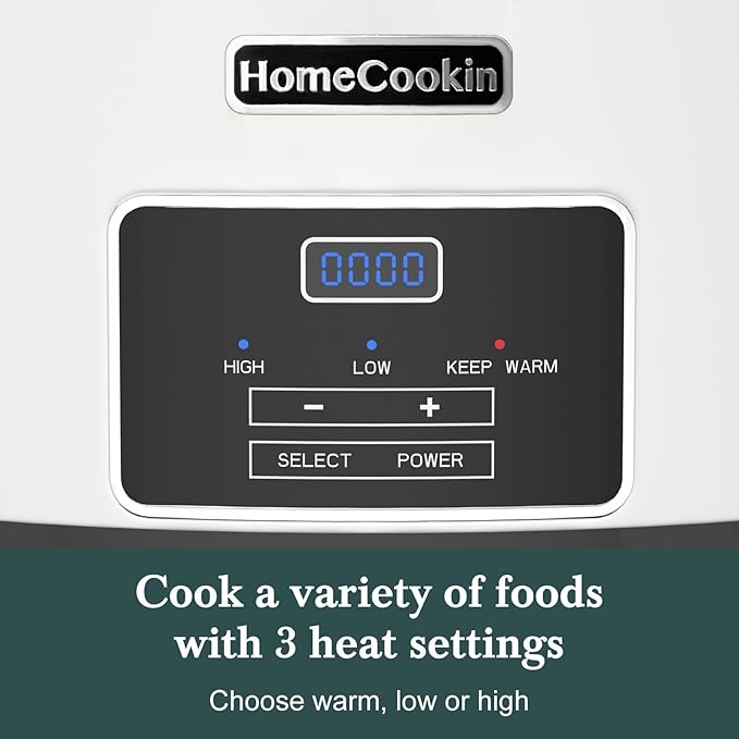HOMECOOKIN 6-Quart Programmable Slow Cooker with Timer - Small Kitchen Appliance for Family Dinners - Serves 6+ People - Heat Settings: Keep Warm(White)