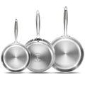 DELARLO Tri-Ply Stainless Steel Frying Pan Set 8”/10”/12”kitchen skillet