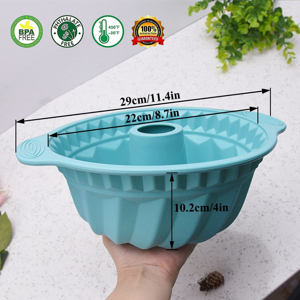 Kenond 9.5 Inch Silicone Fluted Cake Pan, Non-Stick, With Sturdy Handle