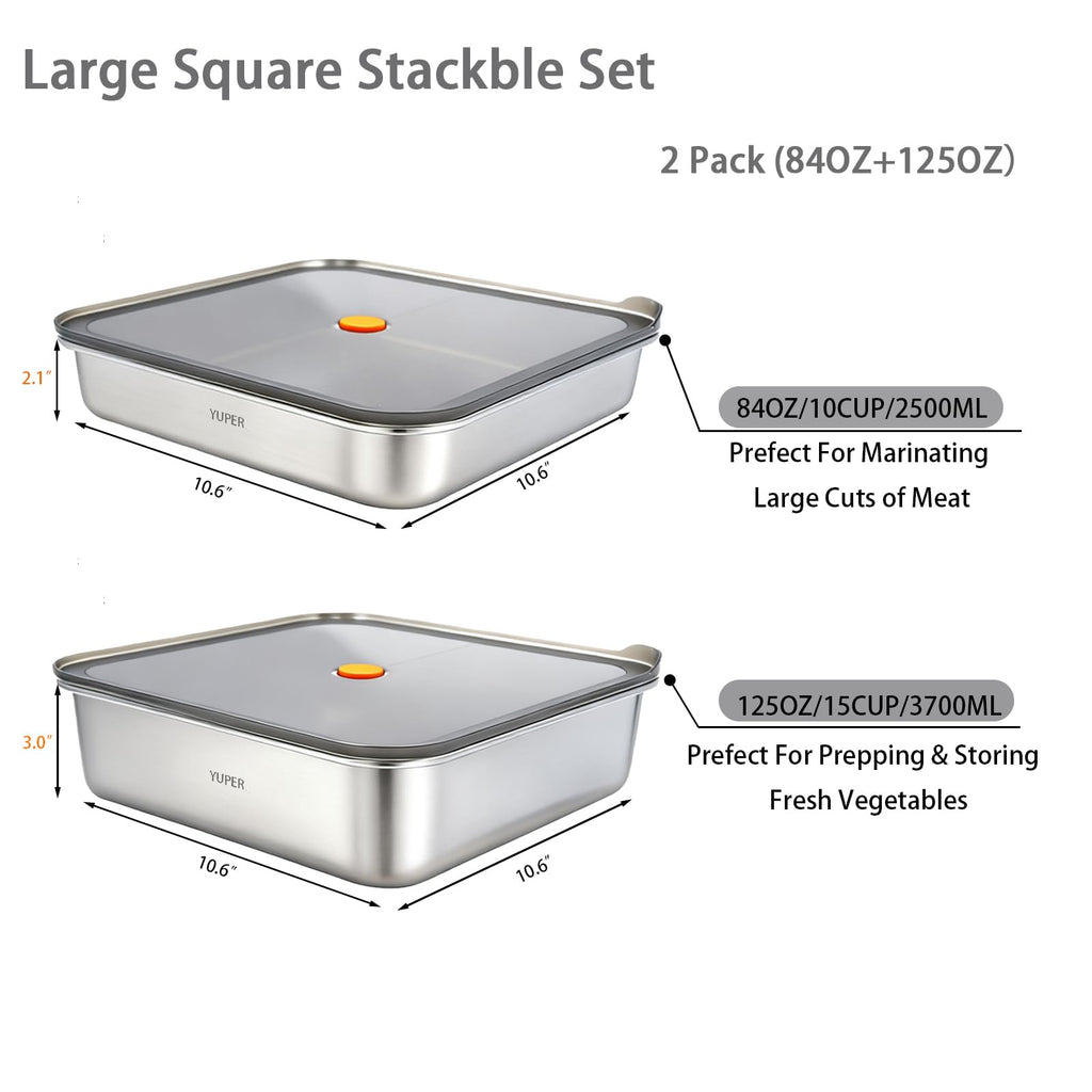 YUPER Stainless Steel Food Containers, 2 Pack (84+125OZ)