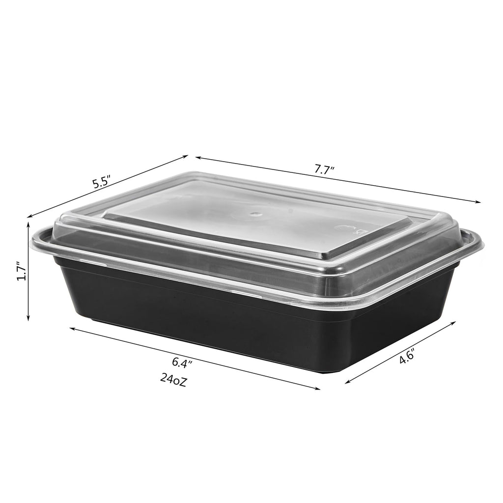 FULIGN 24 oz Meal Prep Containers With Lids Reusable 150 Pack Extra-thick Plastic Food Storage Black Disposable To Go Lunch Box BPA Free Stackable Microwave Dishwasher Freezer Safe