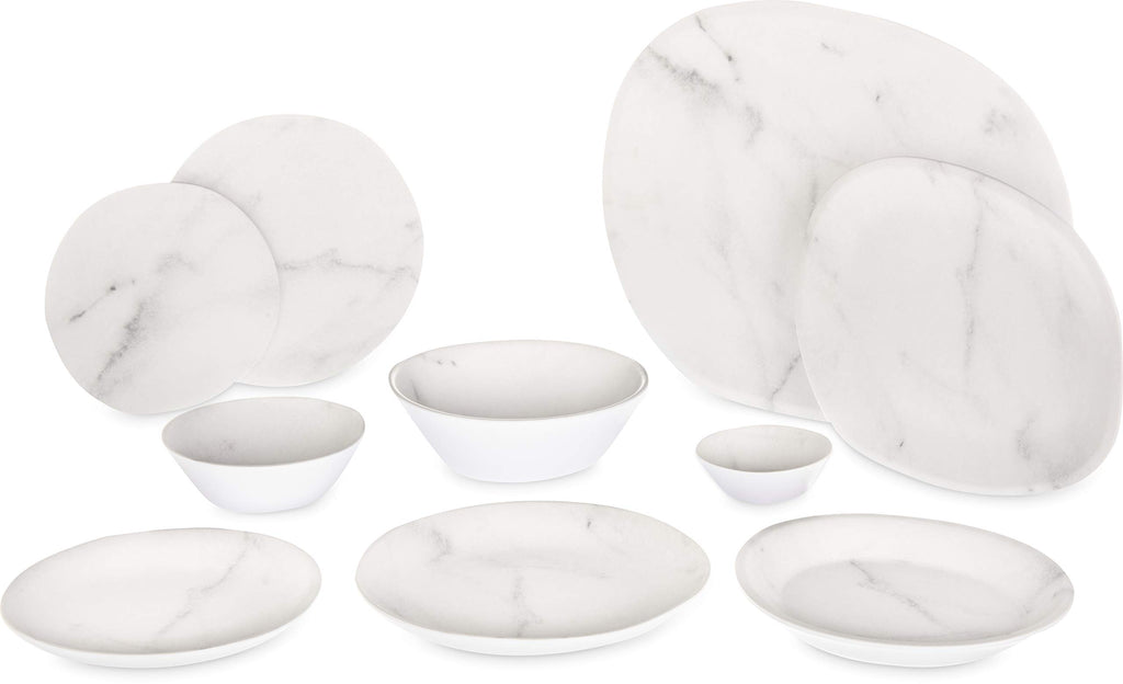 Carlisle FoodService Products Ridge Resuable Plastic Platter Oblong Platter for Home and Restaurant, Melamine, 13 Inches, Marble, (Pack of 6)