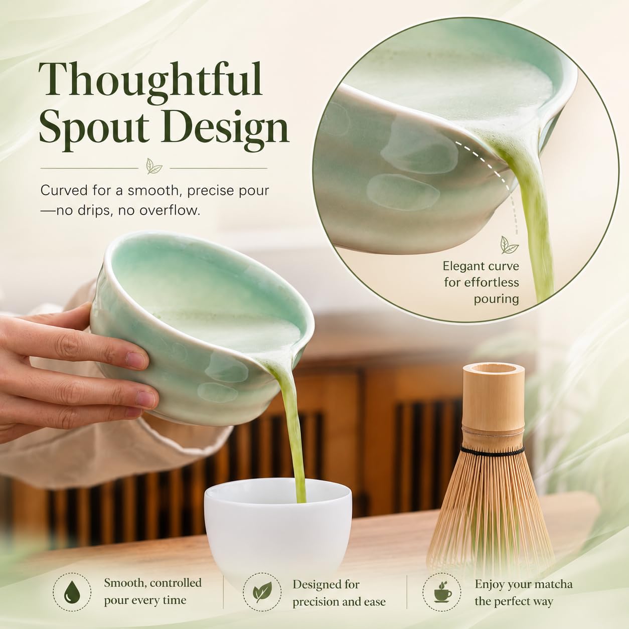 Buucup Japanese Matcha Set with Ceramic Bowl, Whisk & Bamboo Scoop