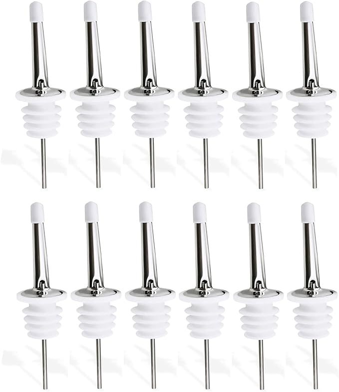 12 Pack Liquor Pour Spouts Set - Stainless Steel bottle spout and Liquor Pourers Dust Caps Covers