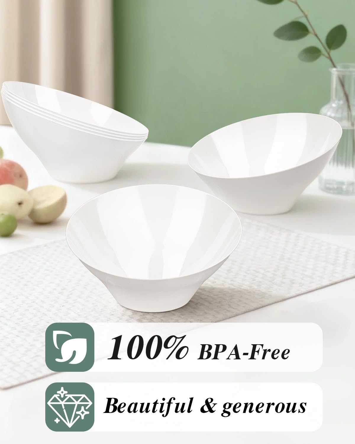 BESTVIP 8 Oz White Plastic Angled Serving Bowls, 12 Pack