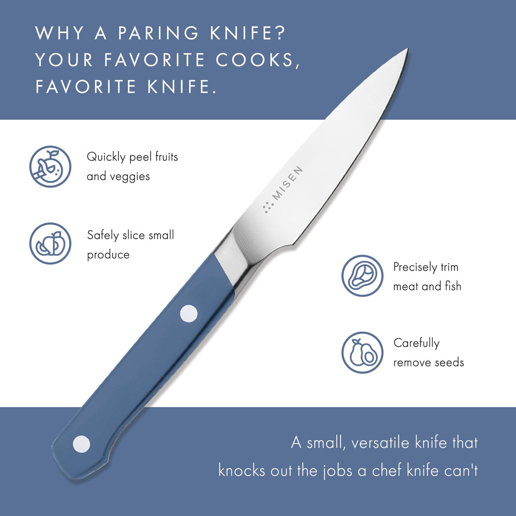 Misen Paring Knife – Precision Kitchen Knife with High-Carbon Stainless Steel Blade – Ergonomic Handle for Peeling, Trimming, and Slicing – Lightweight, Versatile Tool for All Culinary Tasks - Blue