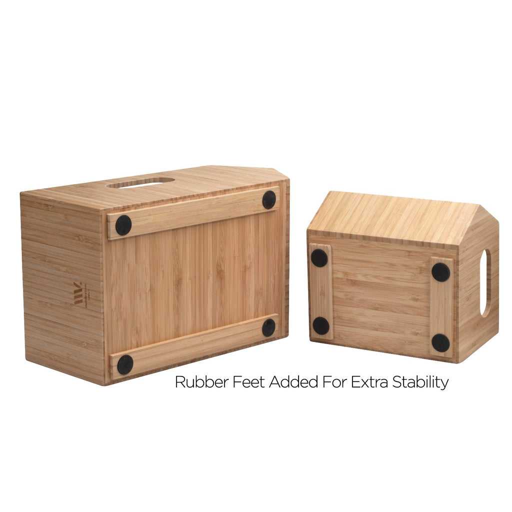 MobileVision Bamboo Storage Bins for Pantry & Kitchen Cabinet Organizer Multi-Purpose 2 PC Stackable Set for Canned Goods, Vegetables, Pouches, Boxed Meals & more