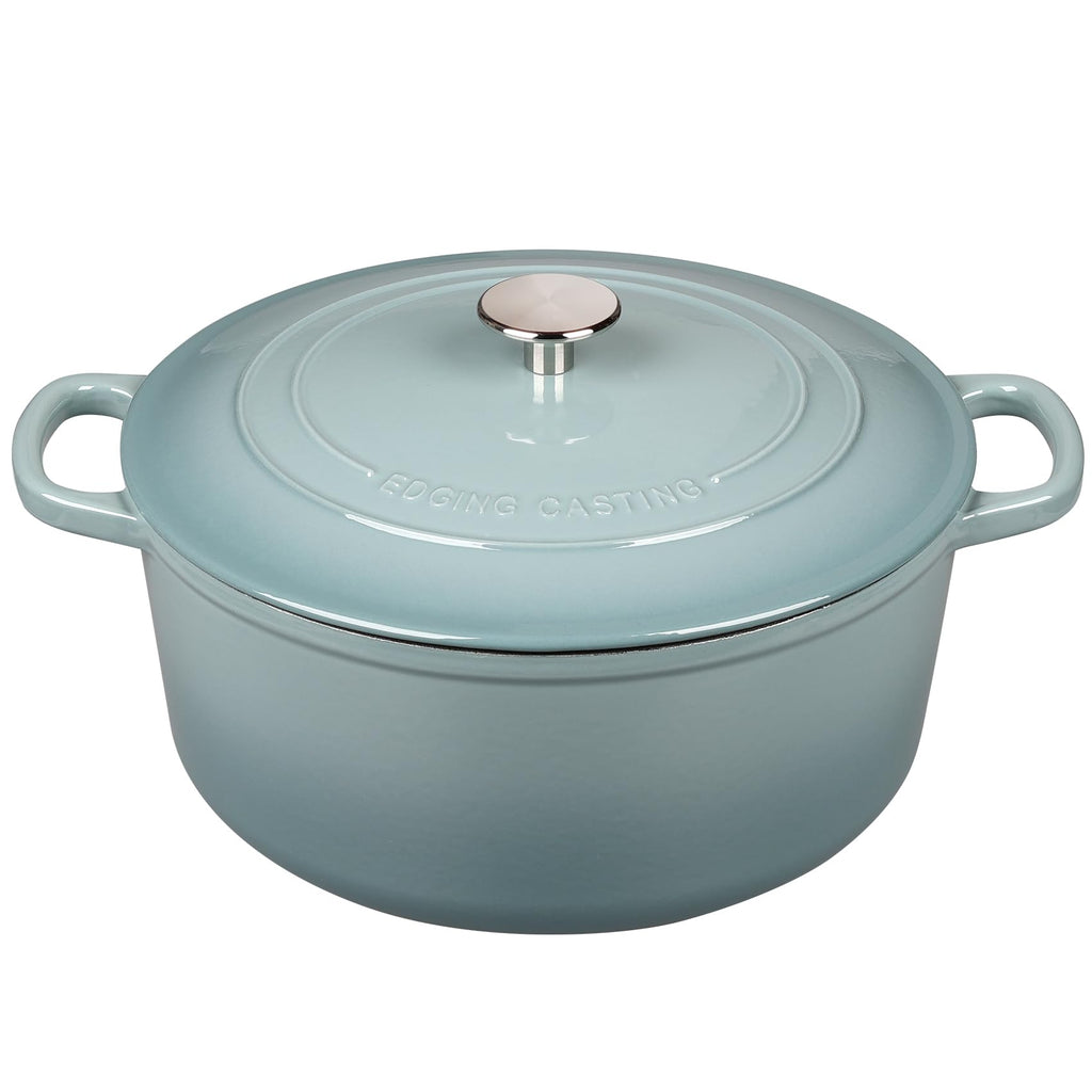 EDGING CASTING Enameled Dutch Ovens Cast Iron Dutch Oven Pot with Lid for Bread Baking, Cook, Dual Handle, 5.5 Quart, Seasalt