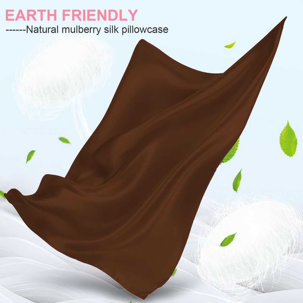 LYSHIN Silk Pillow Cases 2 Pack King Size with Zipper, Brown