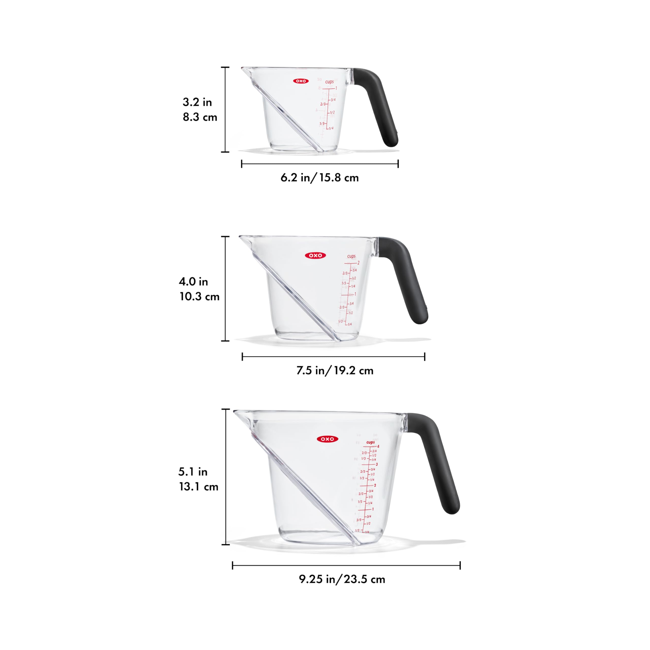 OXO Good Grips Angled Measuring Cups with Markings, Multi Size 3-Piece Set