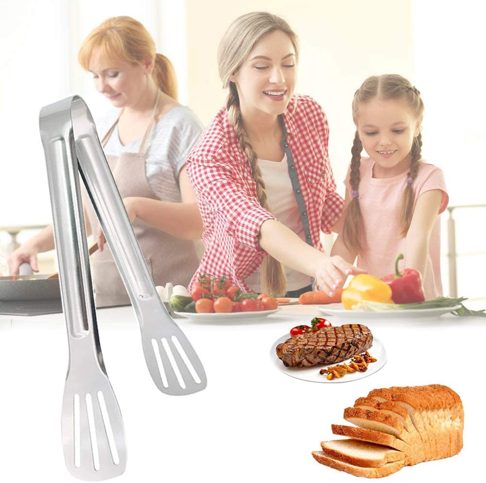 JXHAPY Serving Tong Kitchen Tongs,Buffet Tongs, Stainless Steel Food Tong Serving Tong,small tongs 6 Pack (7 Inch)
