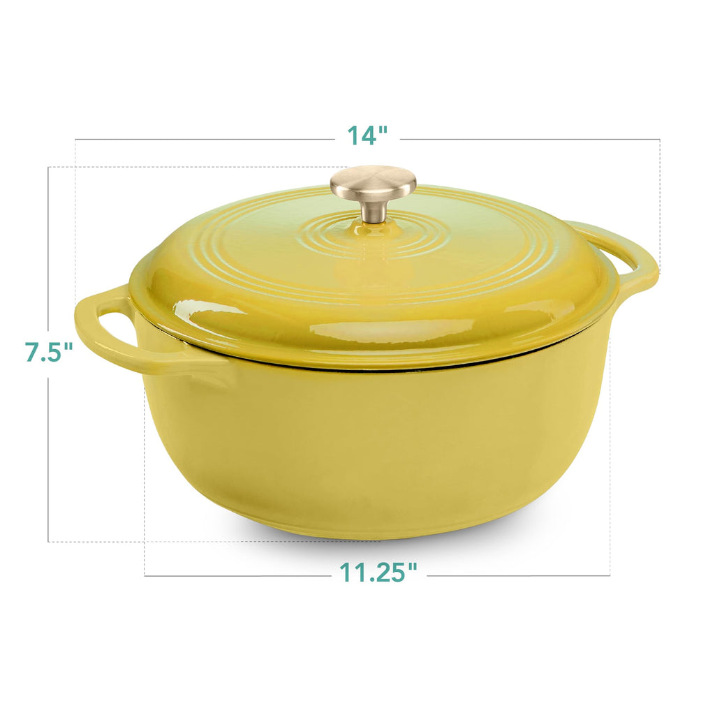 Best Choice Products 6 Quart Enamel Cast-Iron Round Dutch Oven, Family Style Heavy-Duty Pre-Seasoned Cookware for Home, Kitchen, Dining Room, Oven Safe w/Lid, Dual Handles - Lemon Meringue
