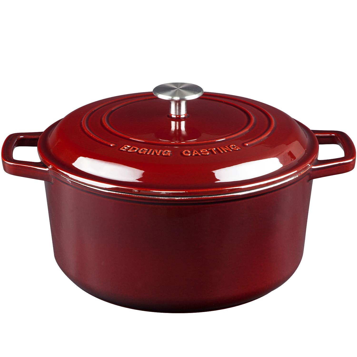 EDGING CASTING Enameled Cast Iron Dutch Oven Pot With Lid, Dutch Oven for Sourdough Bread Baking Round Pot Dule Handle, 6 Quart, Wine Red