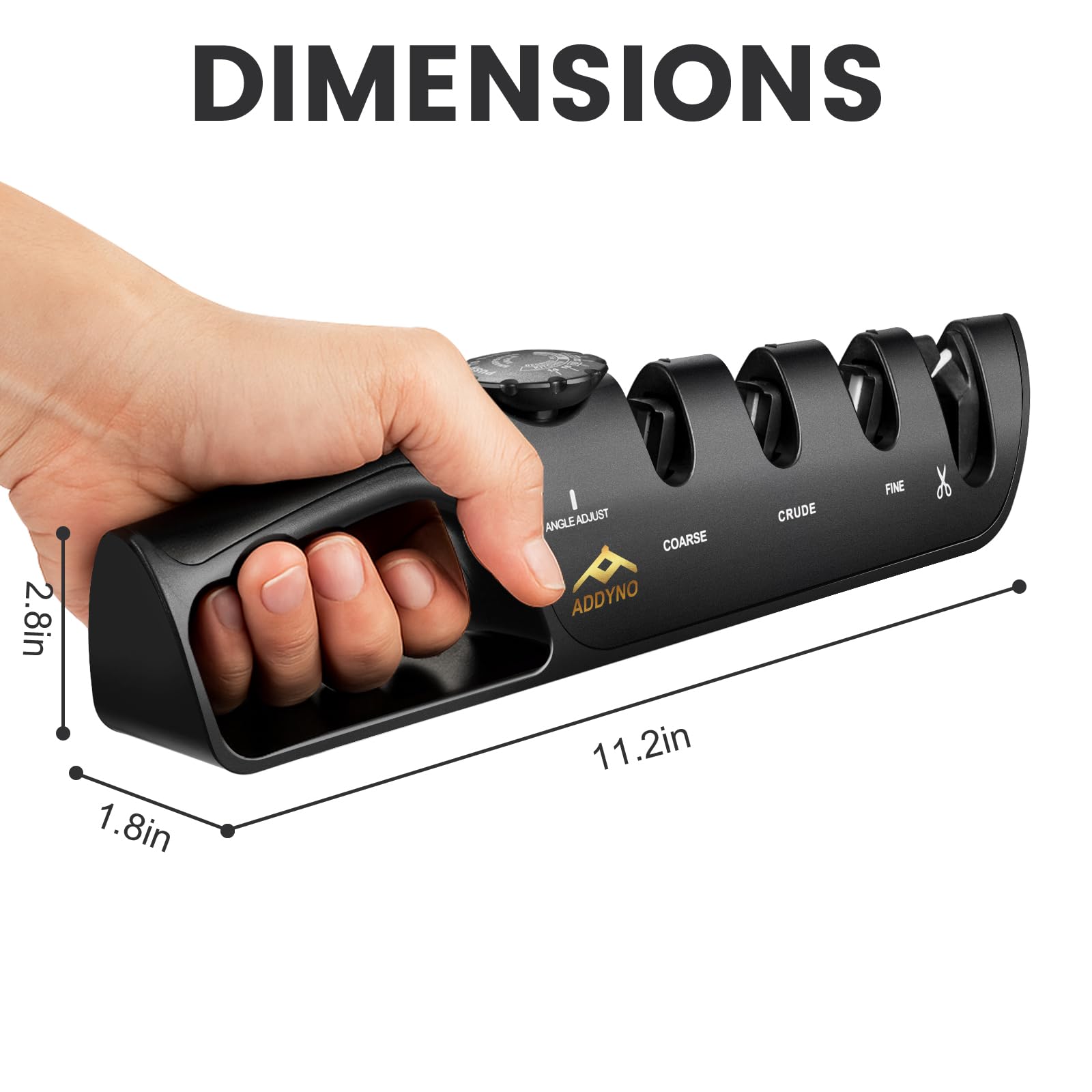 ADDYNO Knife Sharpener, Adjustable Angle 4-in-1 Kitchen Knife Sharpener, 3-Stage Coarse Sharpen Fine with Scissors Slot, Non-Slip Base Ergonomic Handle for Household Knives and Scissors
