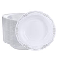 DaYammi 50 Pack Plastic Bowls with Silver Rim, 12oz Disposable Soup Bowls,Silver bowls Disposable Heavy Duty Dinner Bowl for Wedding,Plastic Serving bowls for Parties,Dinners,Catering and Everyday Use
