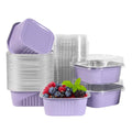 50 Pcs Mini Square Baking Cups with Lids,10oz Aluminum Foil Mini Cake Pans with Lids,Disposable Ramekins Cake Pans,300ml Dessert Cups Cupcake Pans for Wedding Birthday Party,Purple