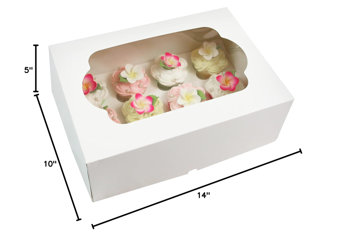 Global Sugar Art 14x10x5 Inch Cupcake Box with Window, White, 5-Count