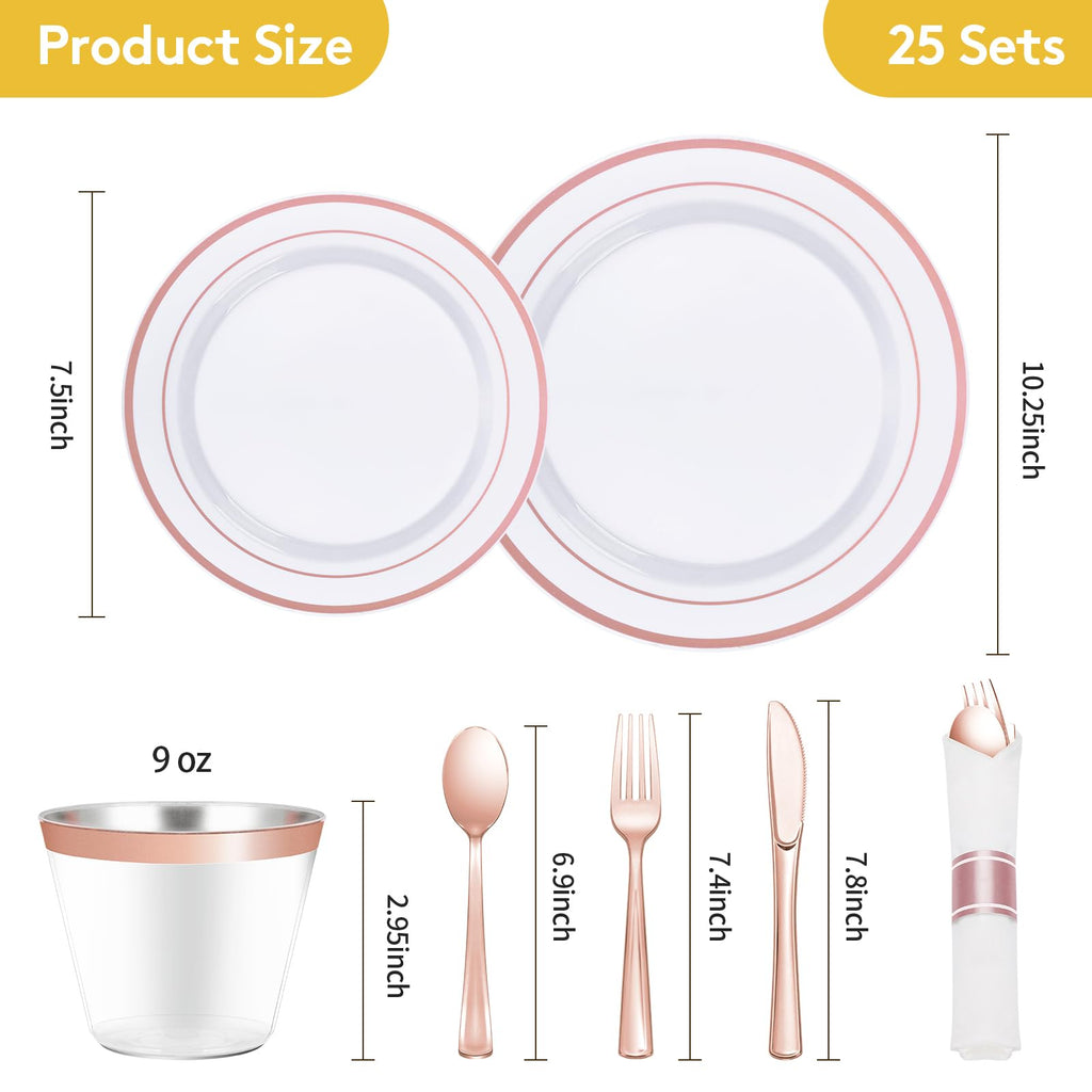 Goodluck 175 Piece Rose Gold Plastic Dinnerware Set for 25 Guests