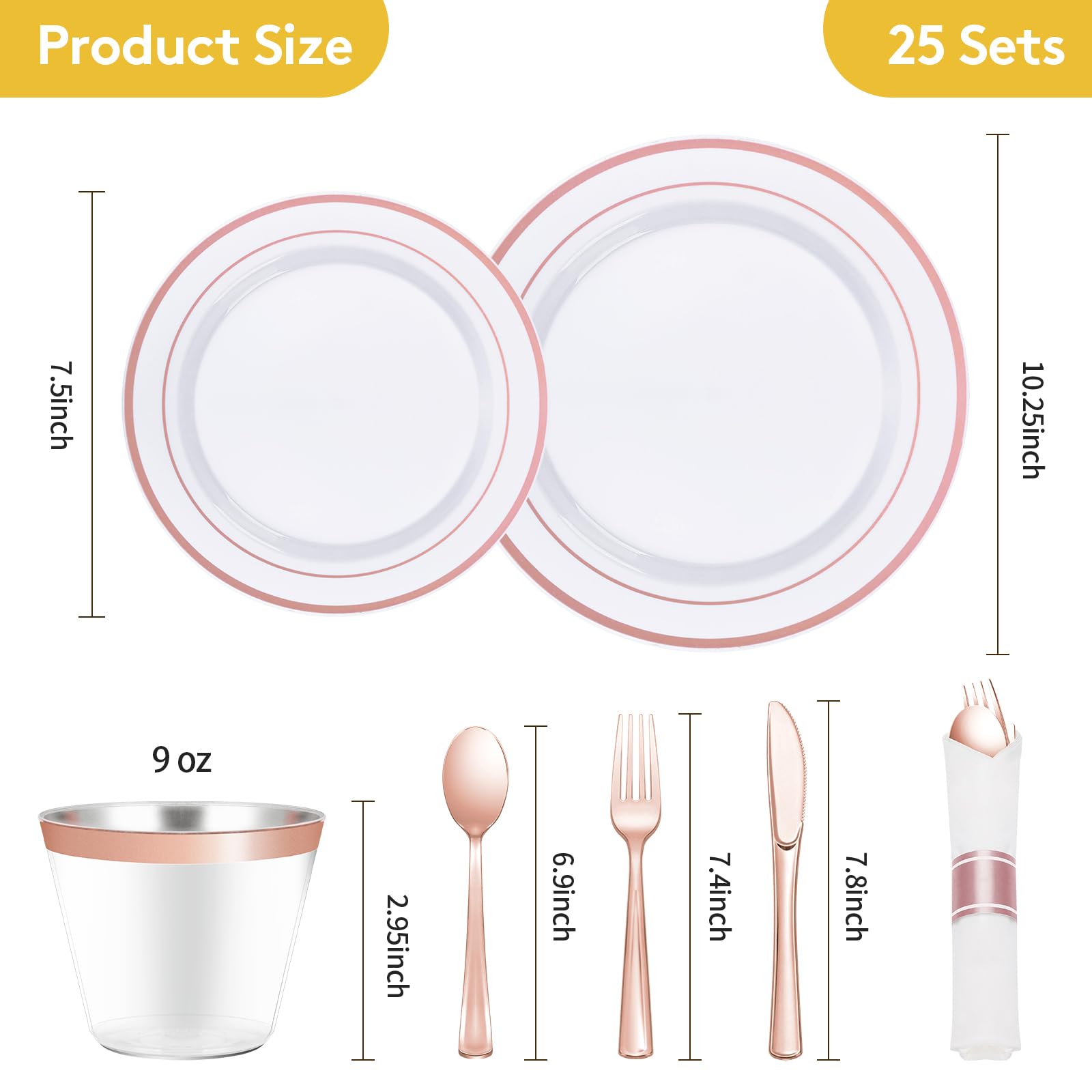 Goodluck 175 Piece Rose Gold Plastic Dinnerware Set for 25 Guests