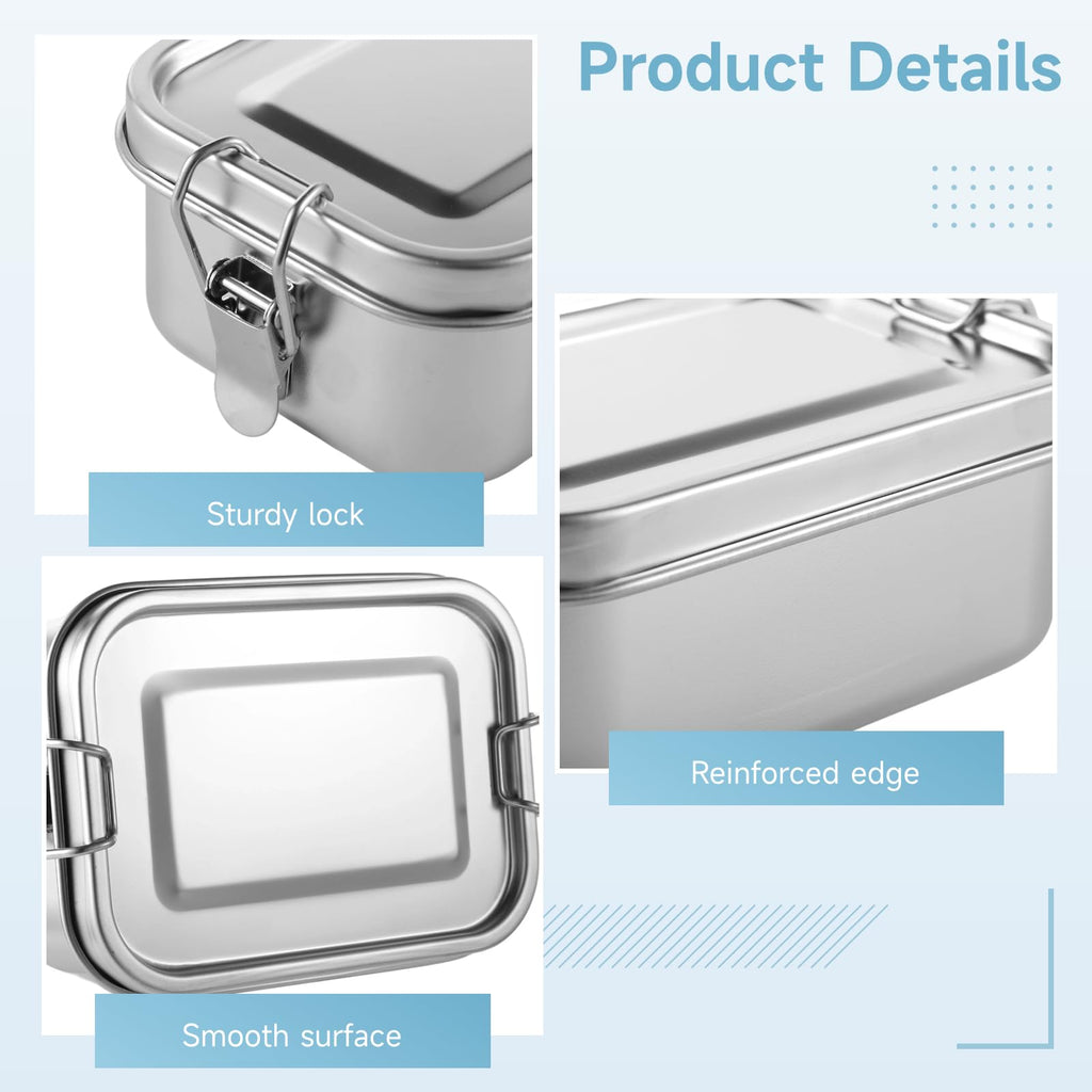 Tideme 4 PCS Bento Boxes, 550 ML Stainless Steel Lunch Boxes, Food Storage Containers, Portable Metal Lunch Containers, Lockable Clips to Leak Proof, Reusable Dishwasher Safe Lunch Snack Boxes