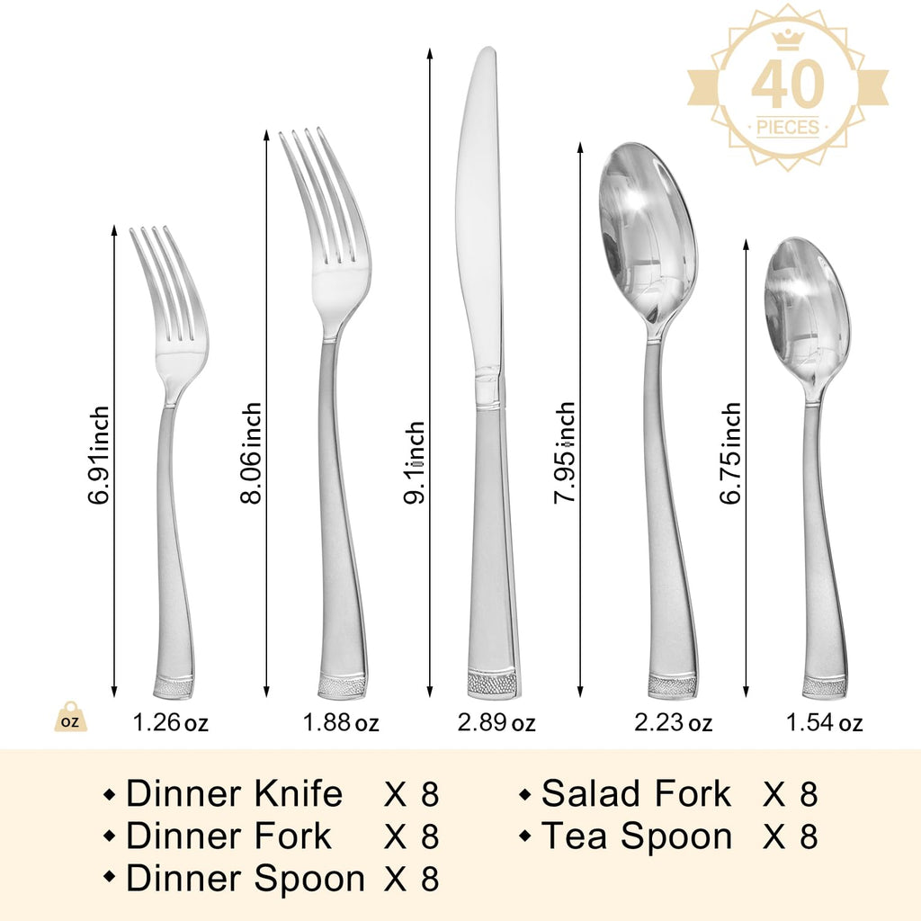 HIKAA 40PCS Matte Handle Silverware Set for 8, Stainless Steel Flatware Set, Modern Design Cutlery Set for Home/Hotel/Wedding, Dishwasher Safe