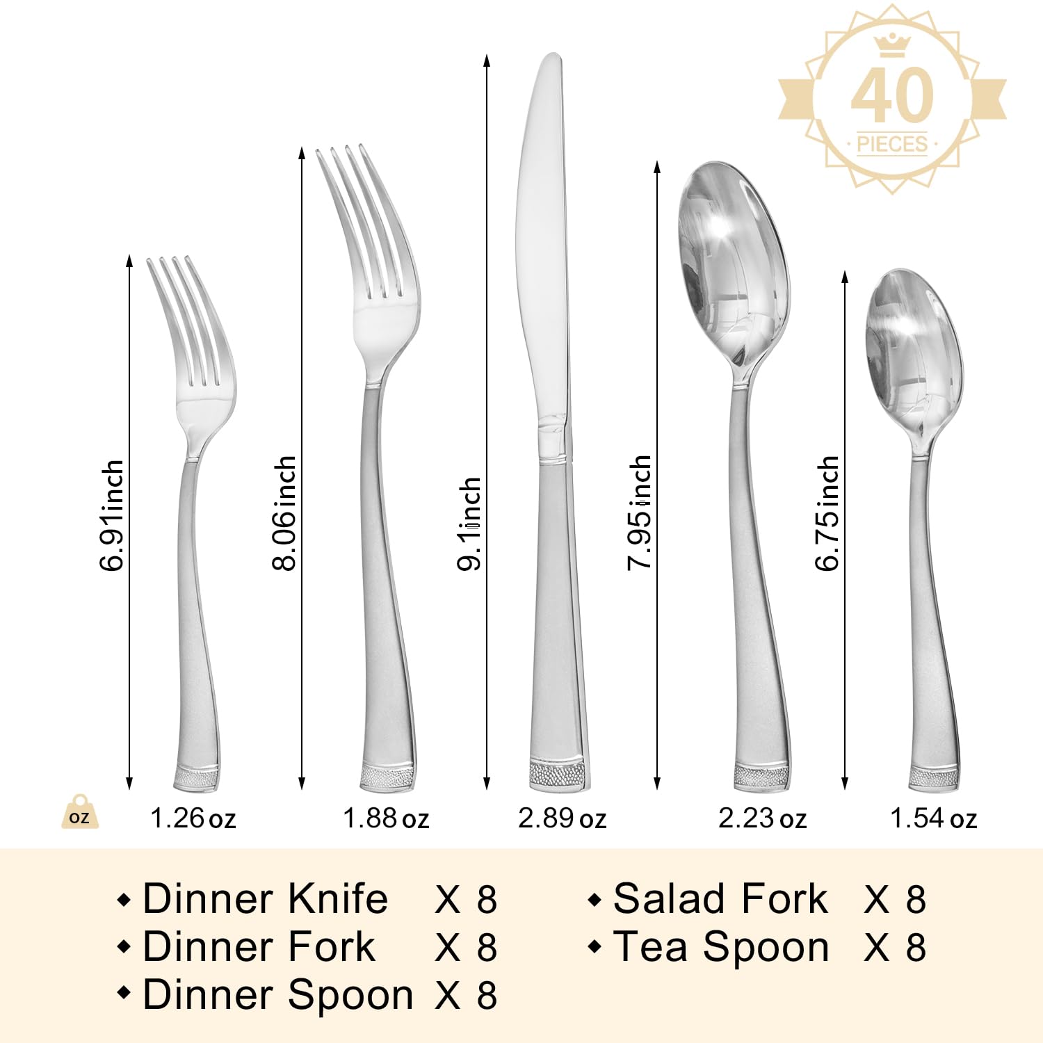 HIKAA 40PCS Matte Handle Silverware Set for 8, Stainless Steel Flatware Set, Modern Design Cutlery Set for Home/Hotel/Wedding, Dishwasher Safe