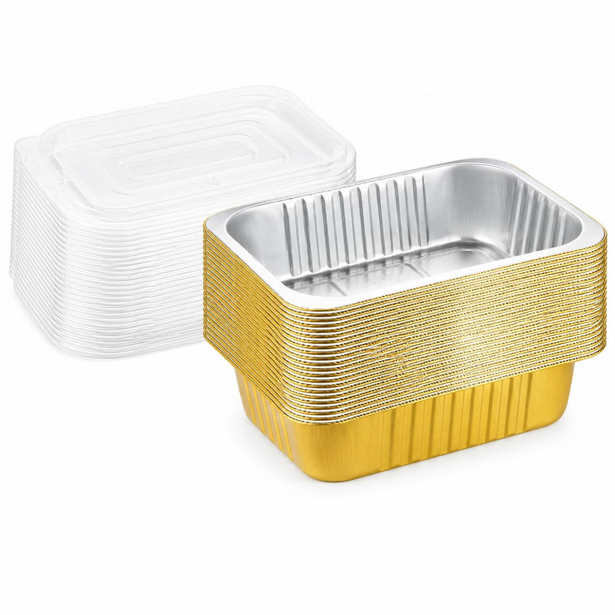 40 Pack 3LB Gold Aluminum Foil Pans with Lids Heavy Duty Food Containers