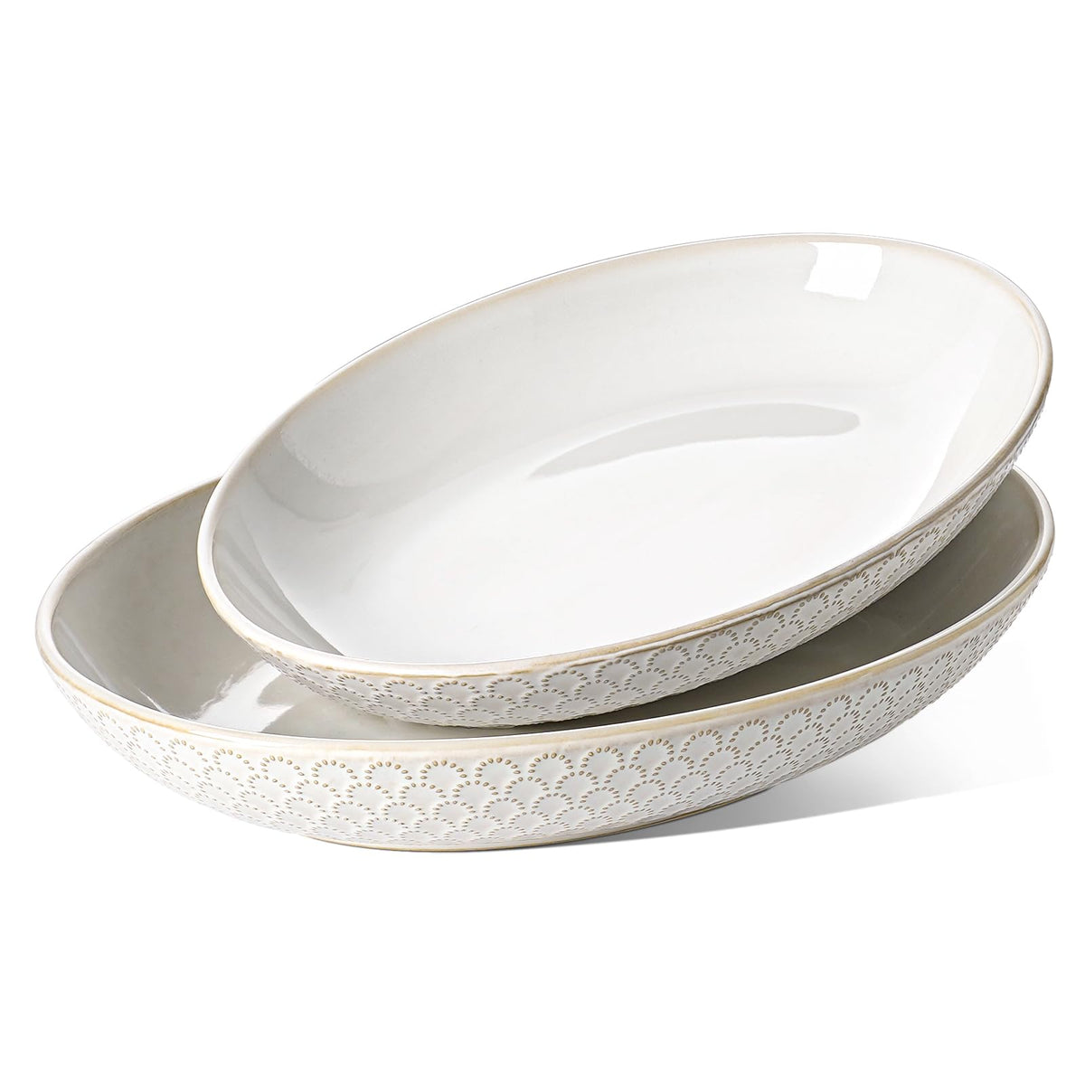 LE TAUCI Ceramic Serving Bowls Set of 2, Large Serving Dishes for Entertaining, 11.8 & 13.7 Inch Oval Serving platter, Salad Fruit Bowl, Pasta Bowls, Microwave & Dishwasher Safe - Arctic White