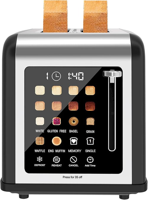 2 Slice Toaster Touch Screen, Stainless Steel Toasters Digital Timer 2 Slot Toasters, 8 Shade Settings 6 Bread Types for Bagel, Cancel