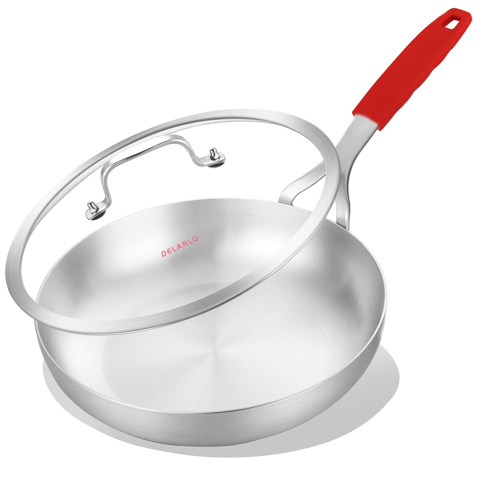 DELARLO Tri-Ply Stainless Steel Frying Pan 12" With Lid Kitchen Skillet