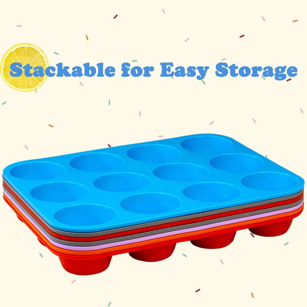 LERIYUFS 12 Cups Silicone Mini Muffin Pan Set, Nonstick Mini Cupcake Pans, BPA Free Small Muffin Tin for Baking, Set of 2 (Red+Red)