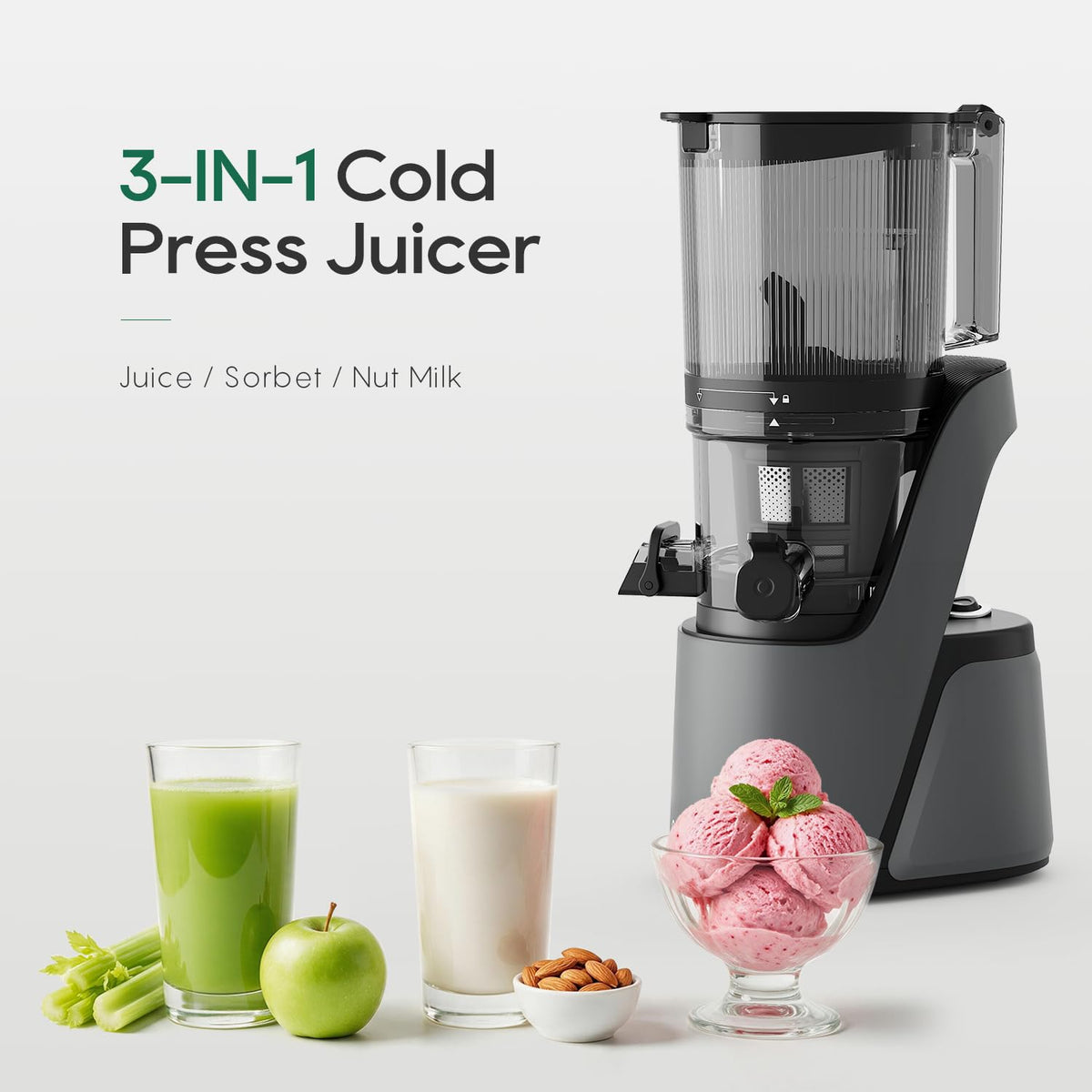 Canoly 3-in-1 Cold Press Juicer C16, Makes Juice & Sorbet & Nut Milk