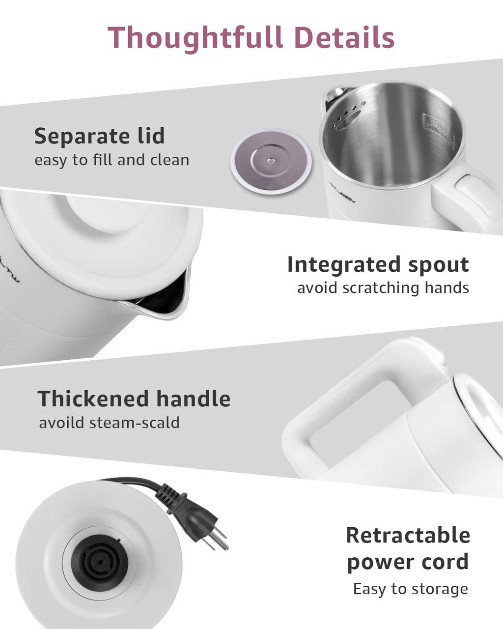 WTJMOV 0.6L Small Electric Tea Kettle Lightweight, 20 Ounce Double Wall Hot Water Boiler Stainless Steel Auto Shut-off, 120V Portable Travel Electric Kettle Fast Boil for Tea and Coffee,White