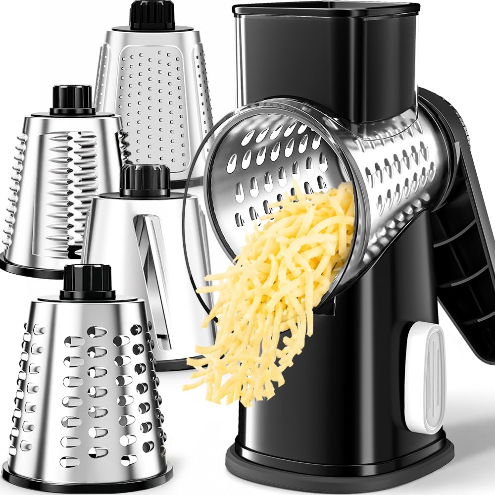 VEKAYA Rotary Cheese Grater Hand Crank, Large Drum Cheese Shredder (red)