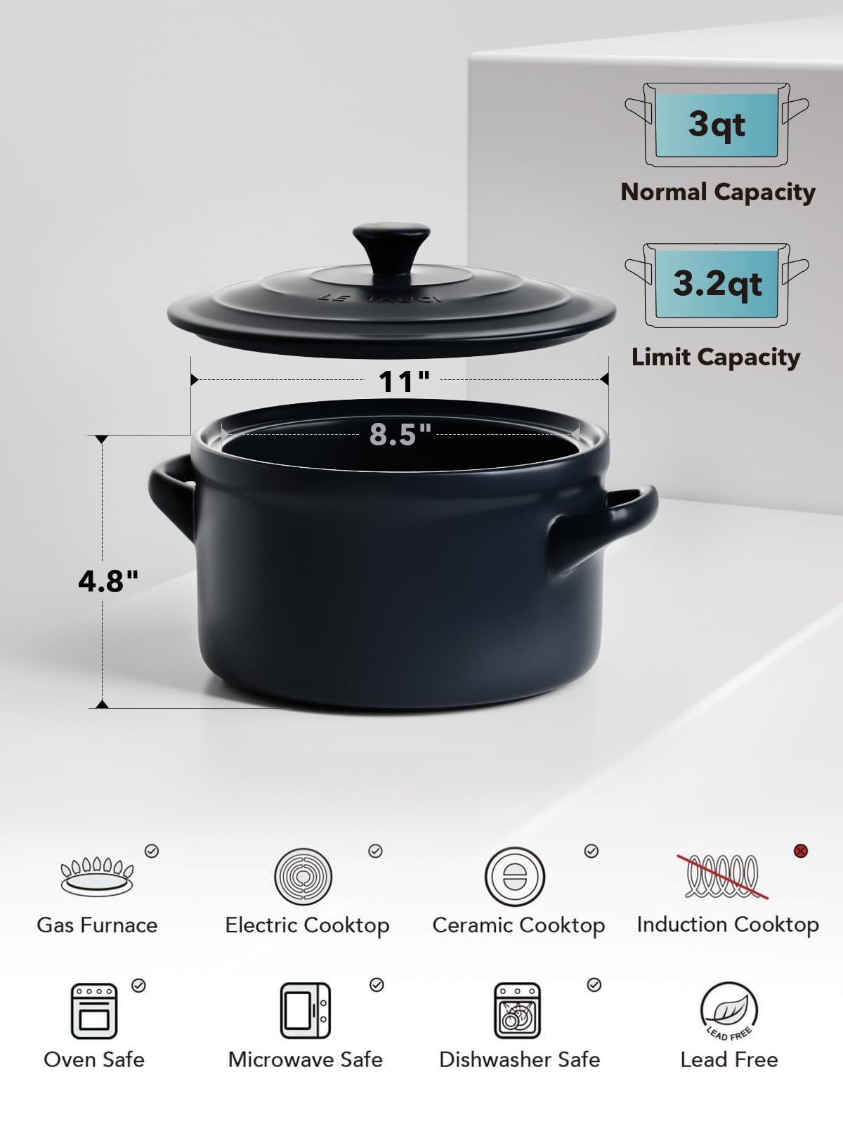 LE TAUCI 3 QT Ceramic Bread Baker with Lid for Sourdough, Covered Bread Baking Pot with Natural Steam Retention, Oven Safe to 500°F, Silicone Bread Sling Included, Midnight Blue