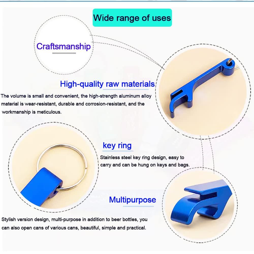 MTOMDY 100Pcs Colored Aluminum Bottle Opener Keychain, Soda Beverage Beer Bottle Opener Keychain, for Kitchen/Wedding/Bar/Party